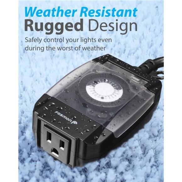 Outdoor 15A 24-Hour Mechanical Light Timer, 3-Prong ETL Listed Water Resistance - Picture 4 of 8